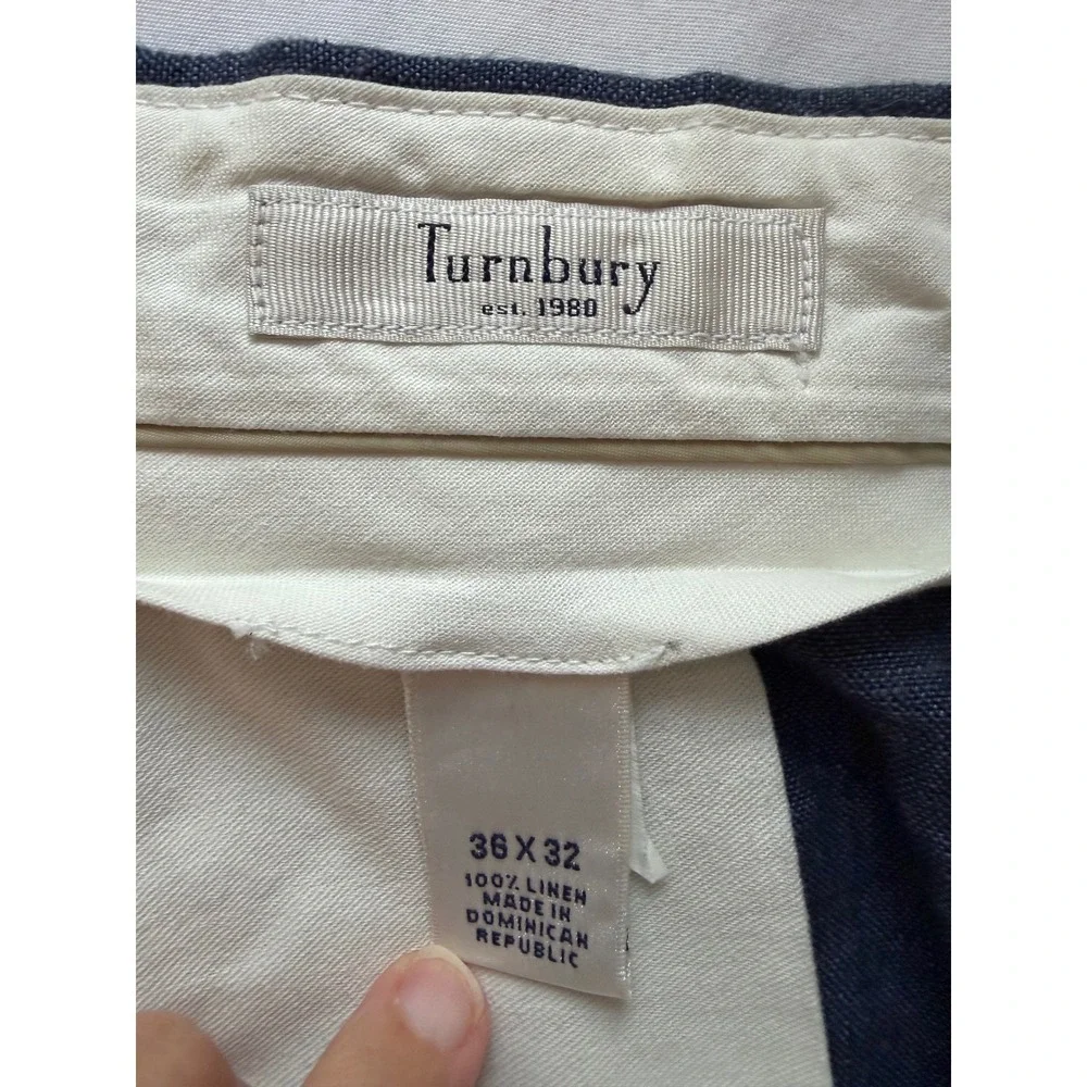 Turnbury Mens 36x32 Navy Blue 100% Linen Pleated Cuffed Dress Pants Trousers